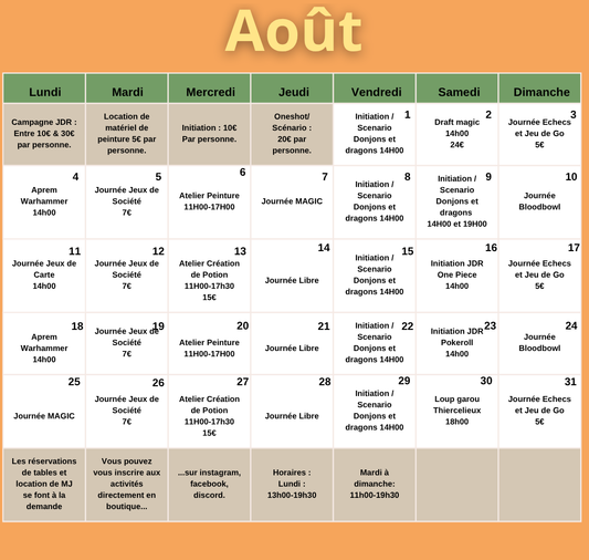 Agenda Aôut 2025